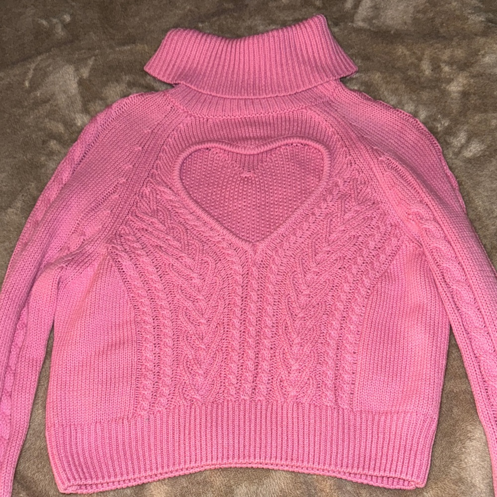 Pink Heart Cable Knit Heart Sweater